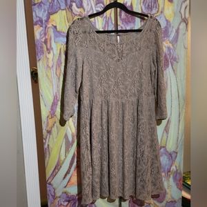 Free People Bohemian Women's Tan/Gray Embroidered Lace Party Dress Large